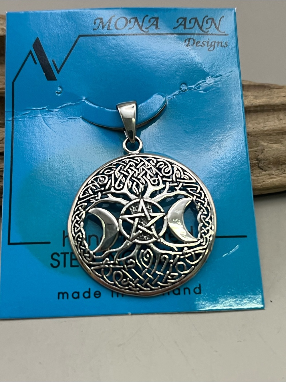 Sterling Silver Triple Moon Goddess Pentacle Tree of Life Celtic Pendant